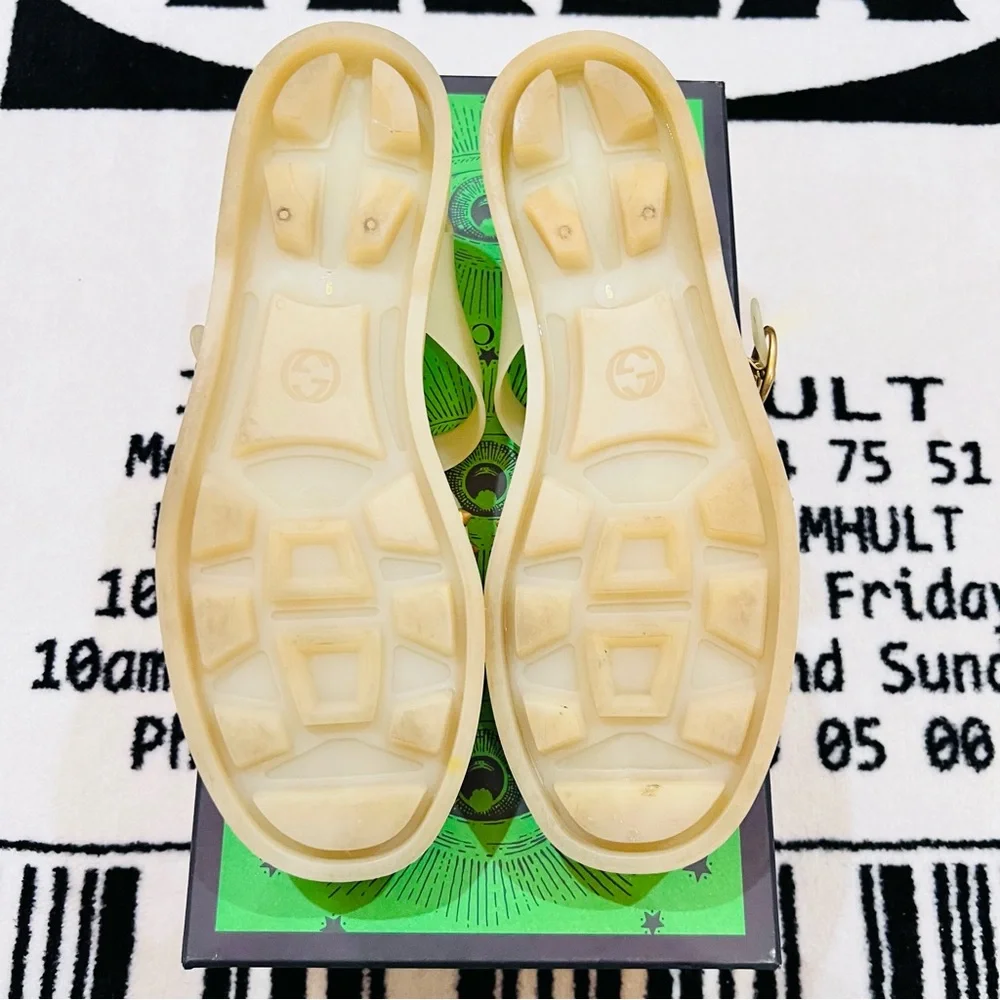Gucci Tiger Feline Head Metal Studded Rubber Jelly Sandal - Cream/Gold - Picture 8 of 9